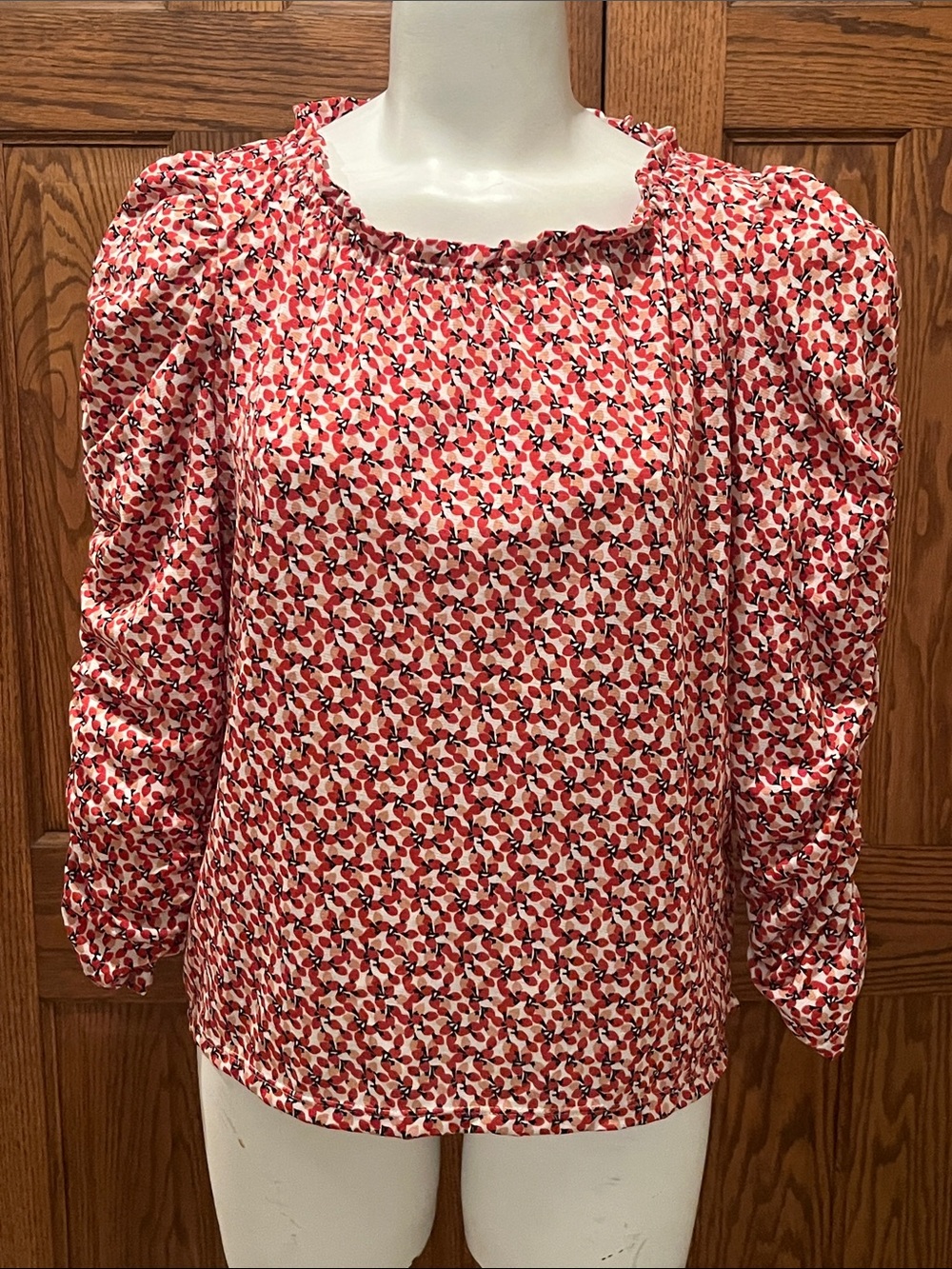 Max Studio Ditsy Floral Ruched-Sleeve Blouse M